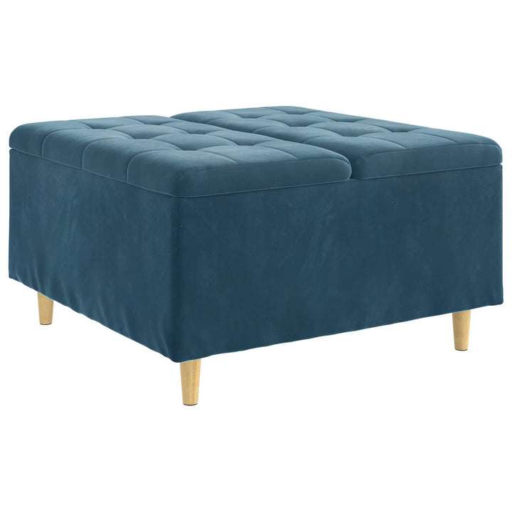 Opbevaringstomane med pude Blå 80 x 80 x 45 cm Fløjl