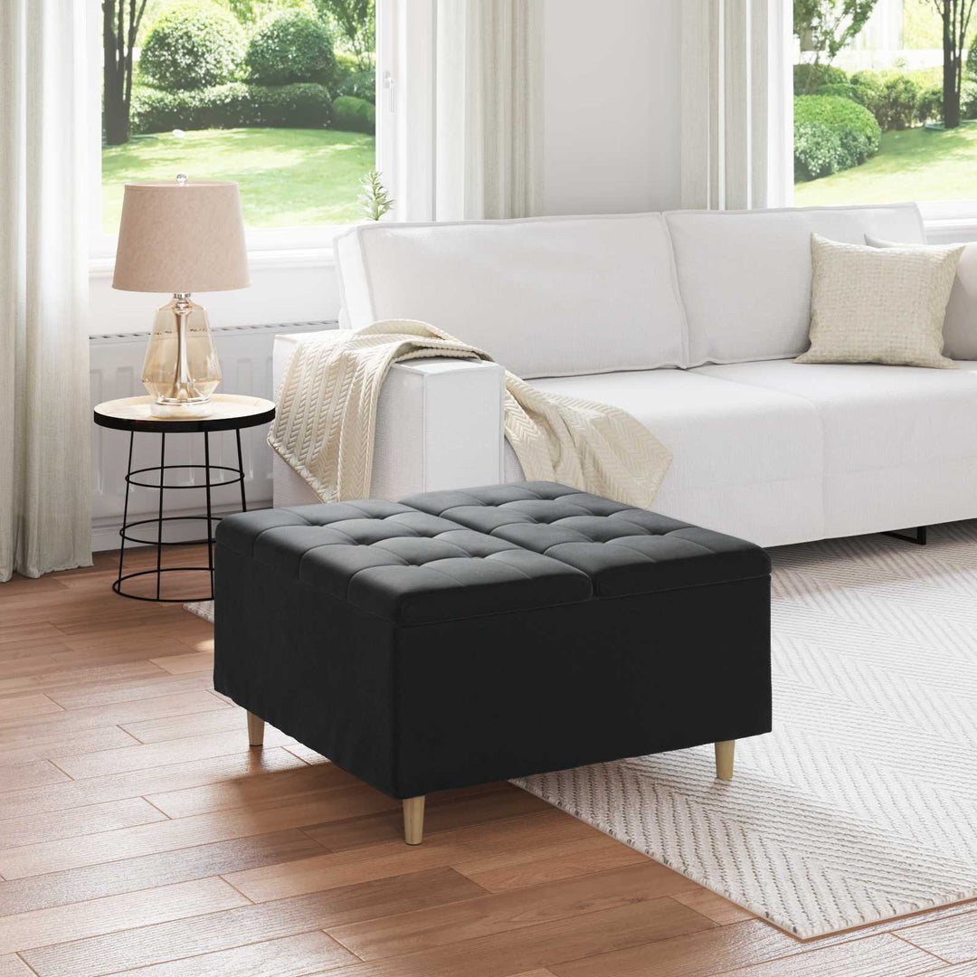 Opbevaringstomane med pude Sort 80 x 80 x 45 cm Fløjl