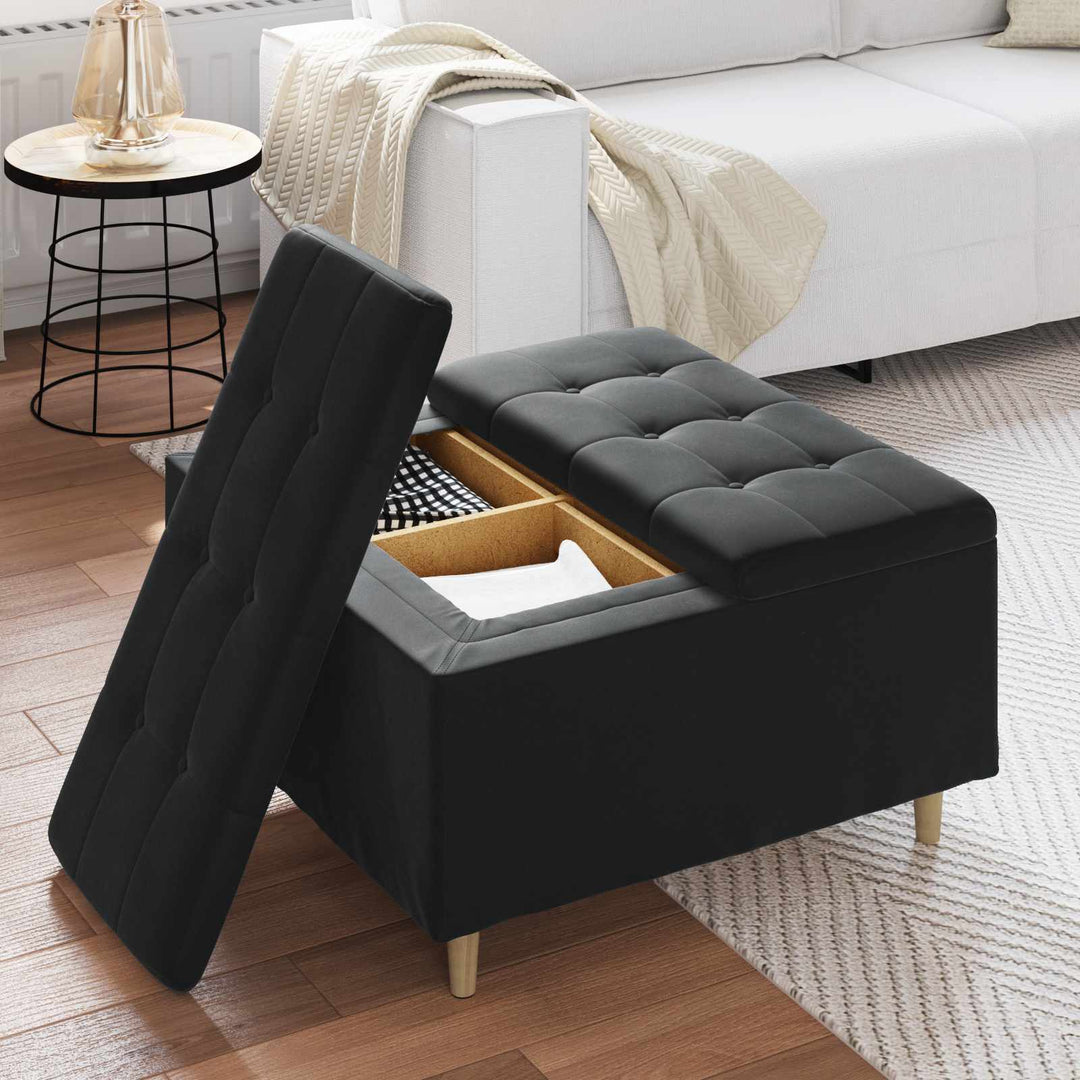 Opbevaringstomane med pude Sort 80 x 80 x 45 cm Fløjl