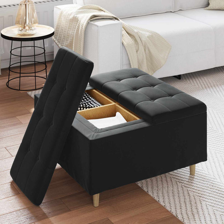 Opbevaringstomane med pude Sort 80 x 80 x 45 cm Fløjl