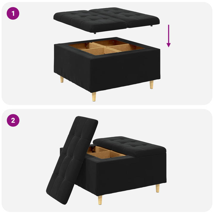 Opbevaringstomane med pude Sort 80 x 80 x 45 cm Fløjl