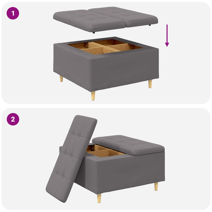 Opbevaringstomane med pude Grå 80 x 80 x 45 cm Kunstlæder