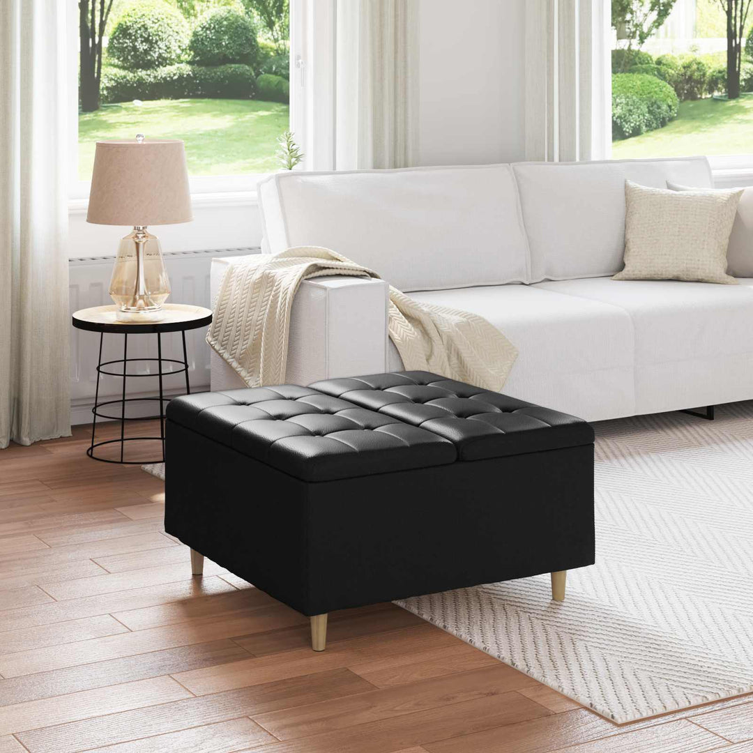Opbevaringstomane med pude Sort 80 x 80 x 45 cm Kunstlæder