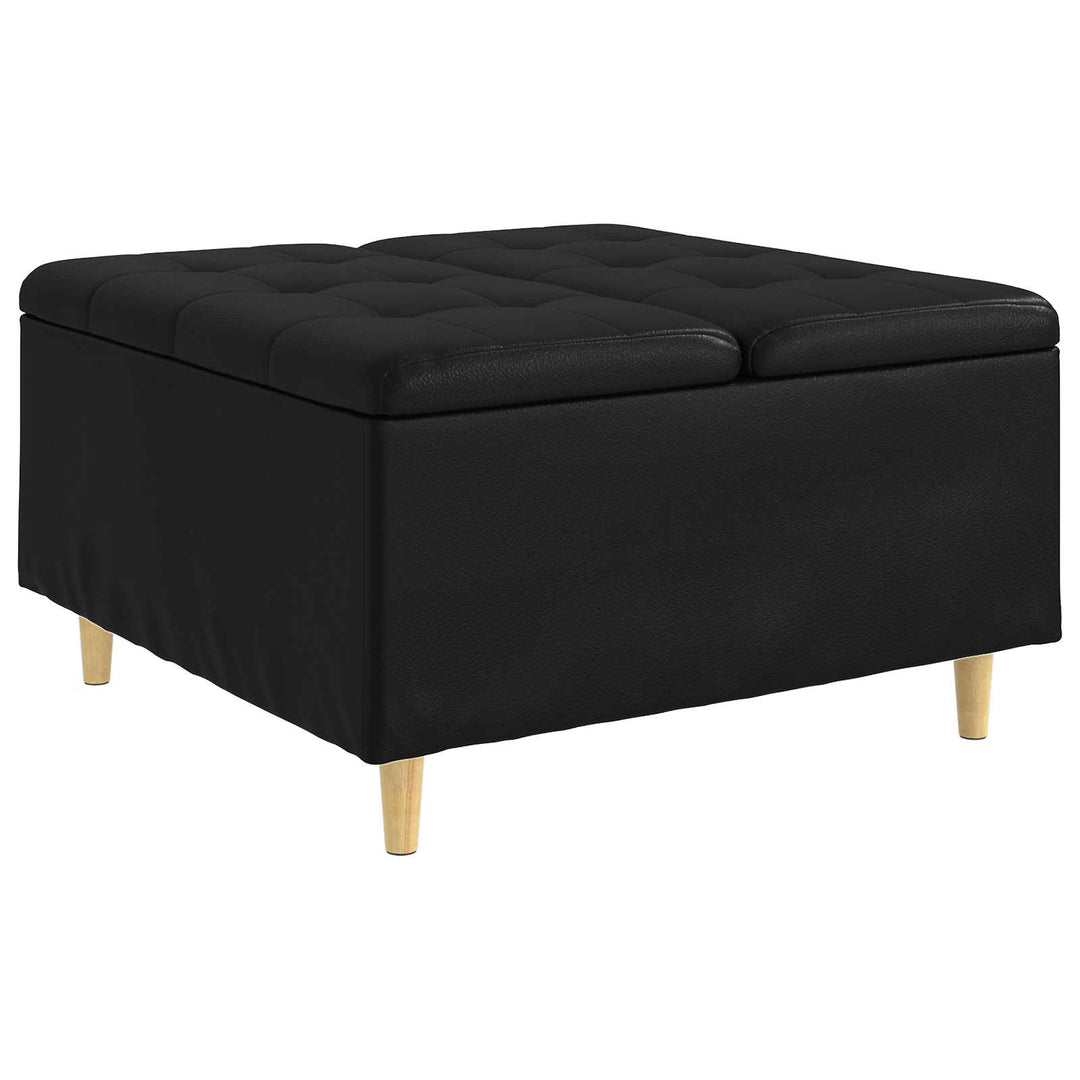 Opbevaringstomane med pude Sort 80 x 80 x 45 cm Kunstlæder