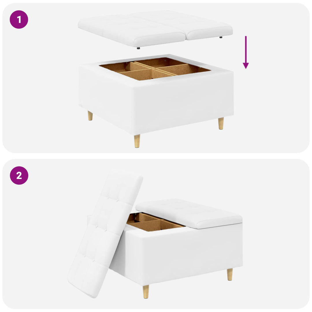 Opbevaringstomane med pude Hvid 80 x 80 x 45 cm Kunstlæder