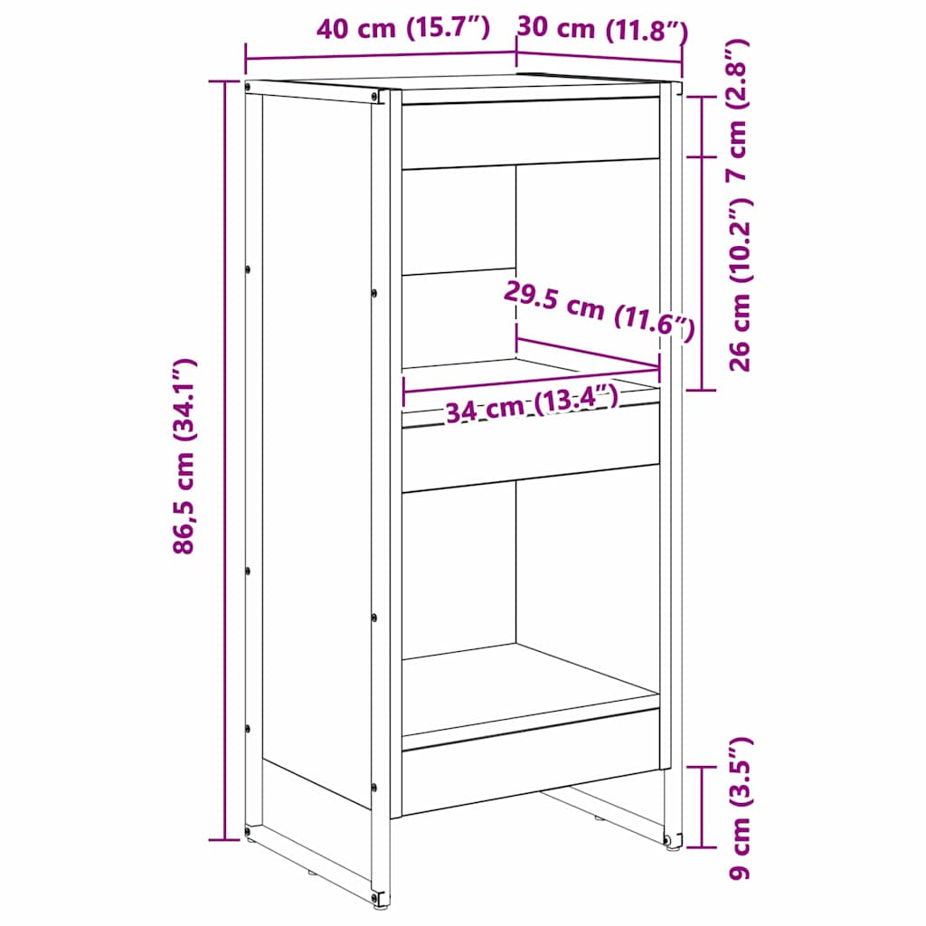 Bogskab Sort eg 40 x 30 x 86,5 cm Konstrueret træ