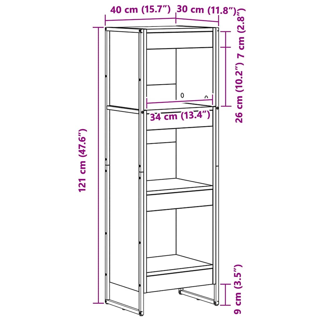 Bogskab Sort eg 40 x 30 x 121 cm Konstrueret træ