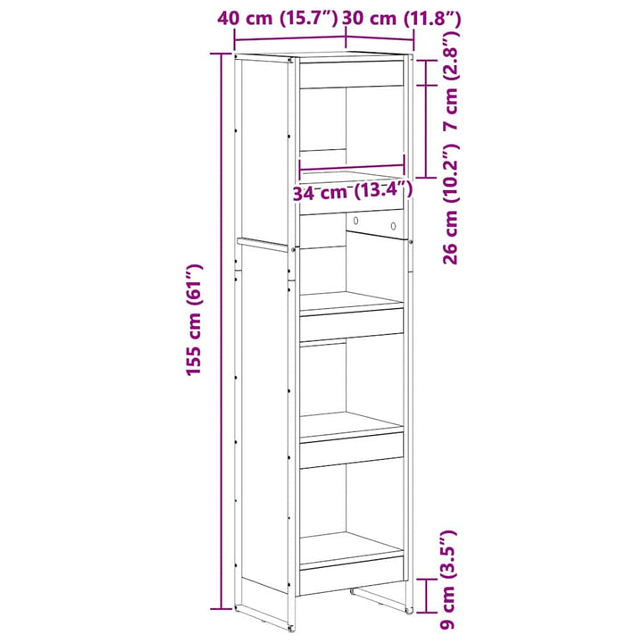 Bogskab Sort eg 40 x 30 x 155 cm Konstrueret træ