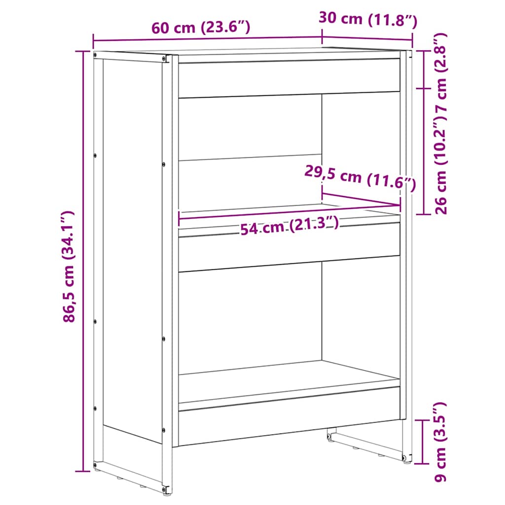 Bogskab Sort eg 60 x 30 x 86,5 cm Konstrueret træ