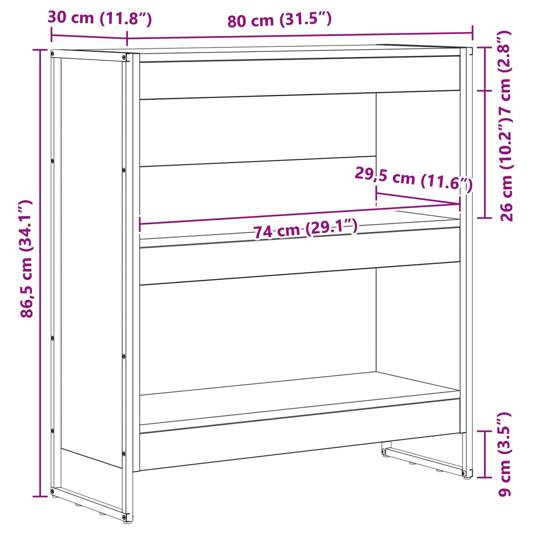 Bogskab Sort eg 80 x 30 x 86,5 cm Konstrueret træ