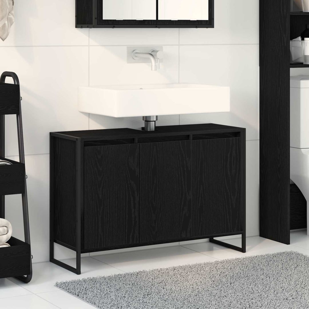 Badeværelsesskab Sort eg 90 x 30 x 60 cm Konstrueret træ
