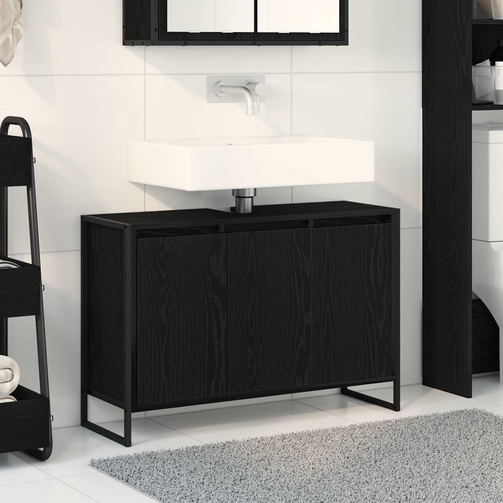 Badeværelsesskab Sort eg 90 x 30 x 60 cm Konstrueret træ