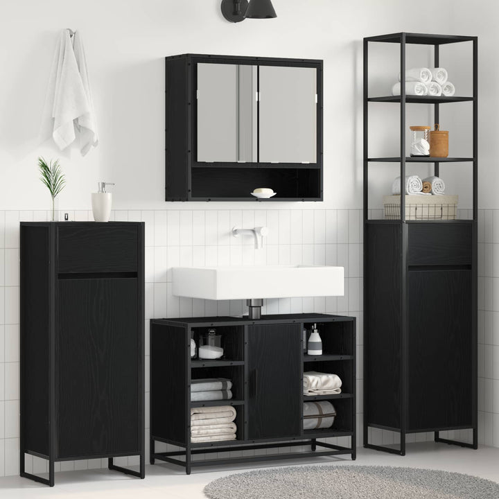 Badeværelsesskab Sort eg 40 x 30 x 180 cm Konstrueret træ