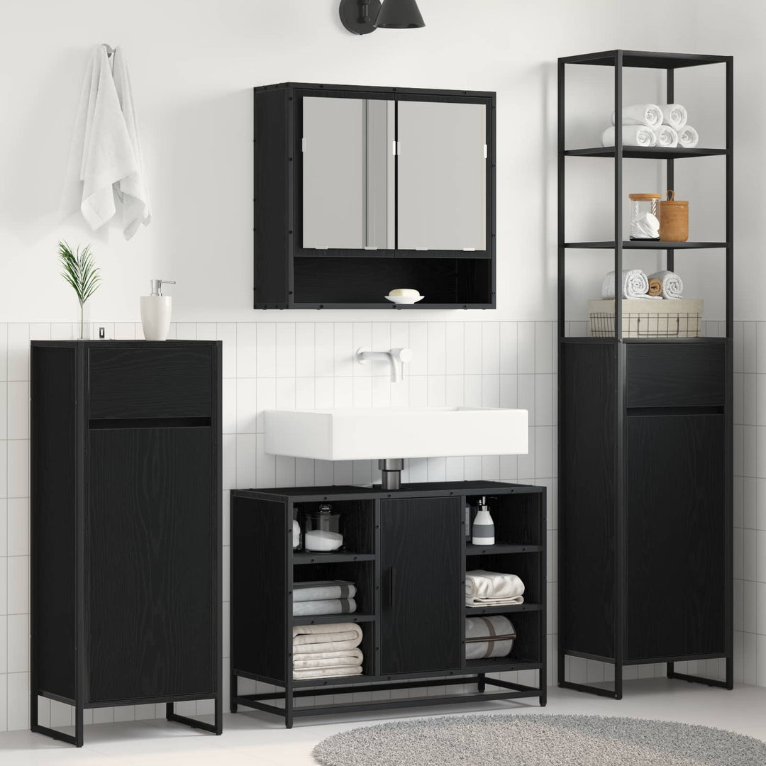 Badeværelsesskab Sort eg 40 x 30 x 100 cm Konstrueret træ
