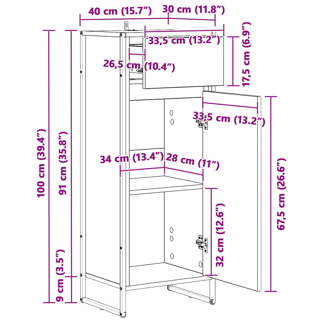 Badeværelsesskab Gammelt træ 40 x 30 x 100 cm Konstrueret træ