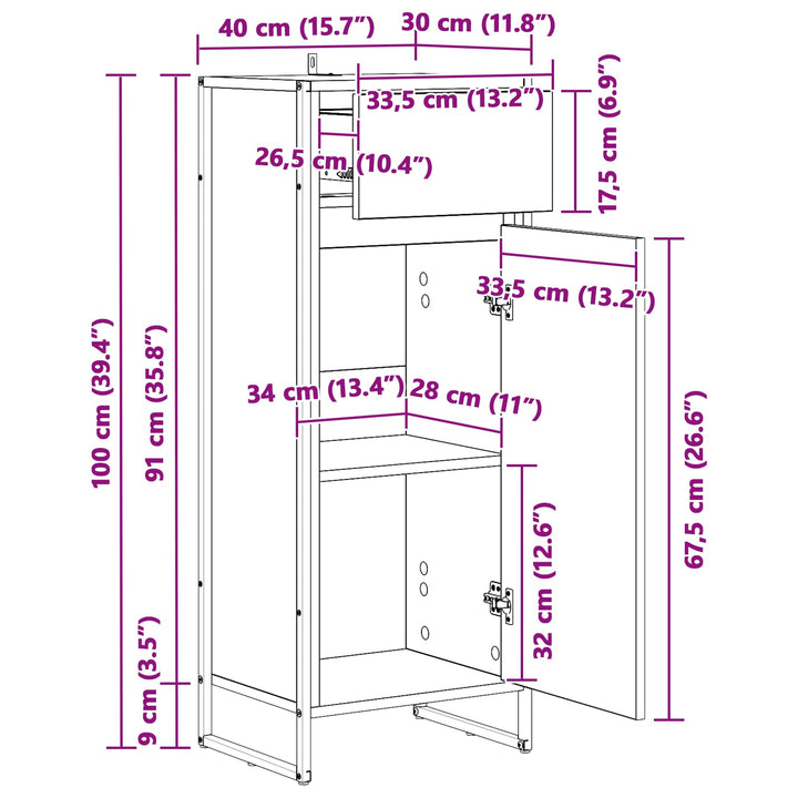 Badeværelsesskab Gammelt træ 40 x 30 x 100 cm Konstrueret træ