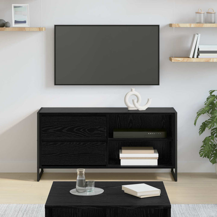 TV-skab med skuffe Sort eg 100 x 36 x 49,5 cm Konstrueret træ