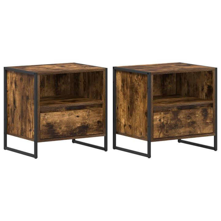Sengebord 2 pcs Røget Eg 50 x 39,5 x 50 cm Konstrueret træ