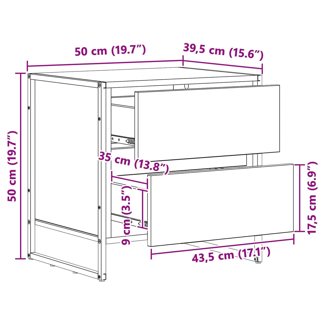 Sengebord med skuffe Sort eg 50 x 39,5 x 50 cm Konstrueret træ