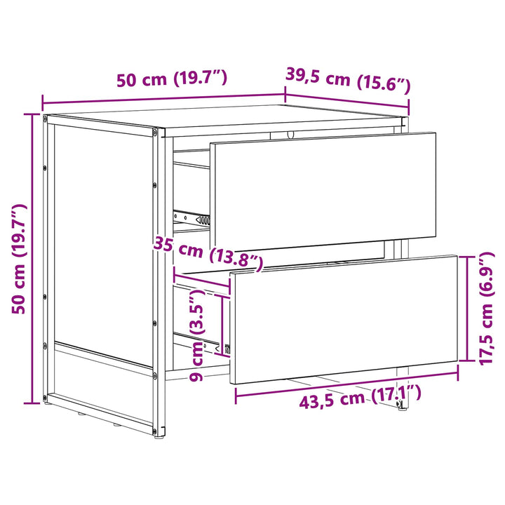 Sengebord med skuffe Sort eg 50 x 39,5 x 50 cm Konstrueret træ