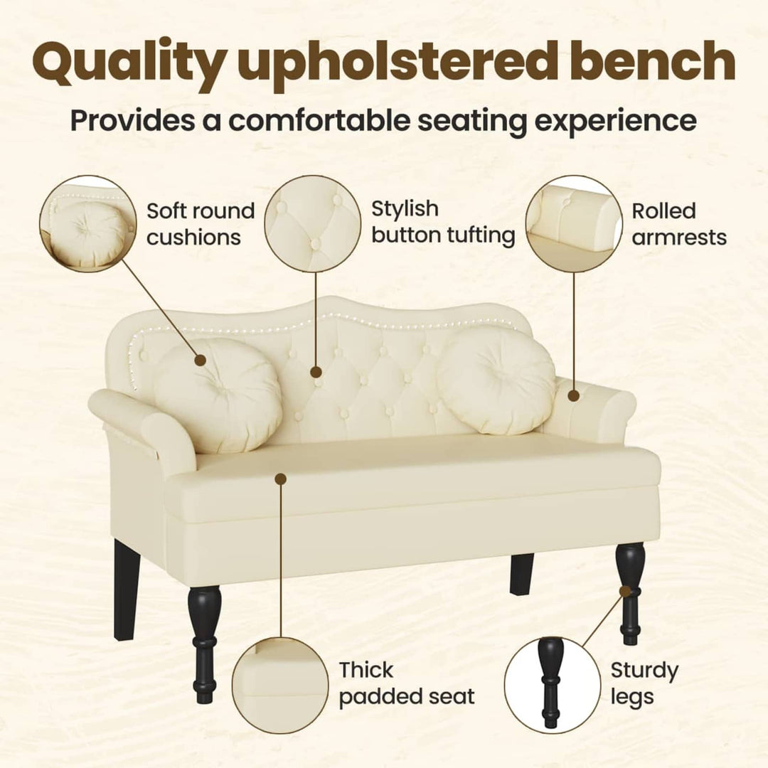 Chesterfield bænk med pude Creme 120.5 x 65 x 75 cm Faux læder