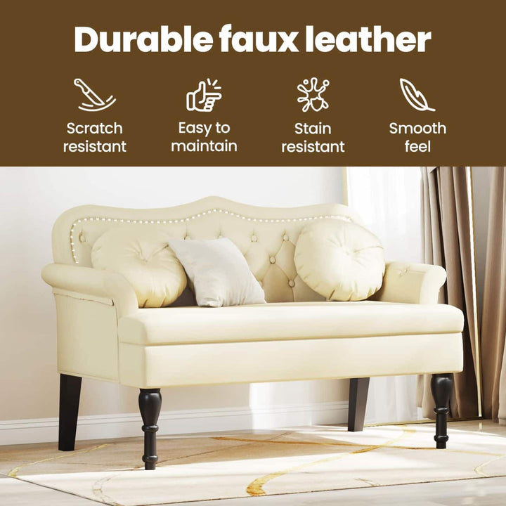 Chesterfield bænk med pude Creme 120.5 x 65 x 75 cm Faux læder