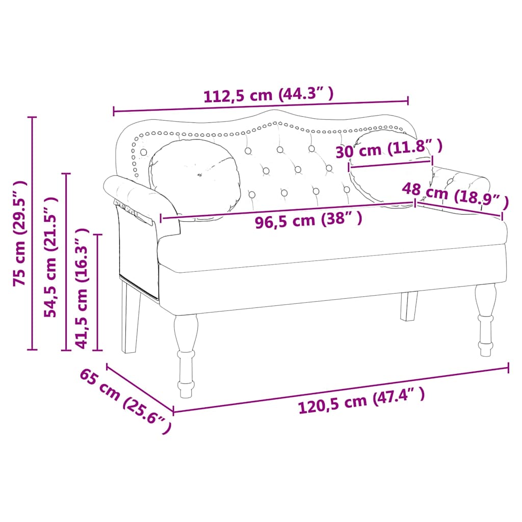 Chesterfield bænk med pude Creme 120.5 x 65 x 75 cm Faux læder