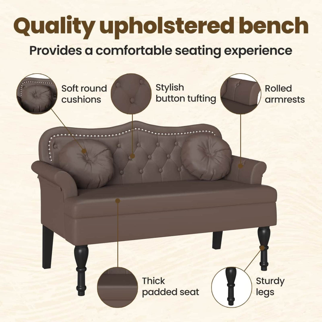 Chesterfield bænk med pude Brun 120.5 x 65 x 75 cm Faux læder