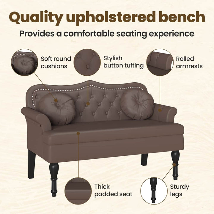 Chesterfield bænk med pude Brun 120.5 x 65 x 75 cm Faux læder