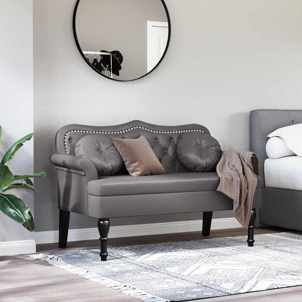 Chesterfield bænk med pude Grå 120.5 x 65 x 75 cm Faux læder