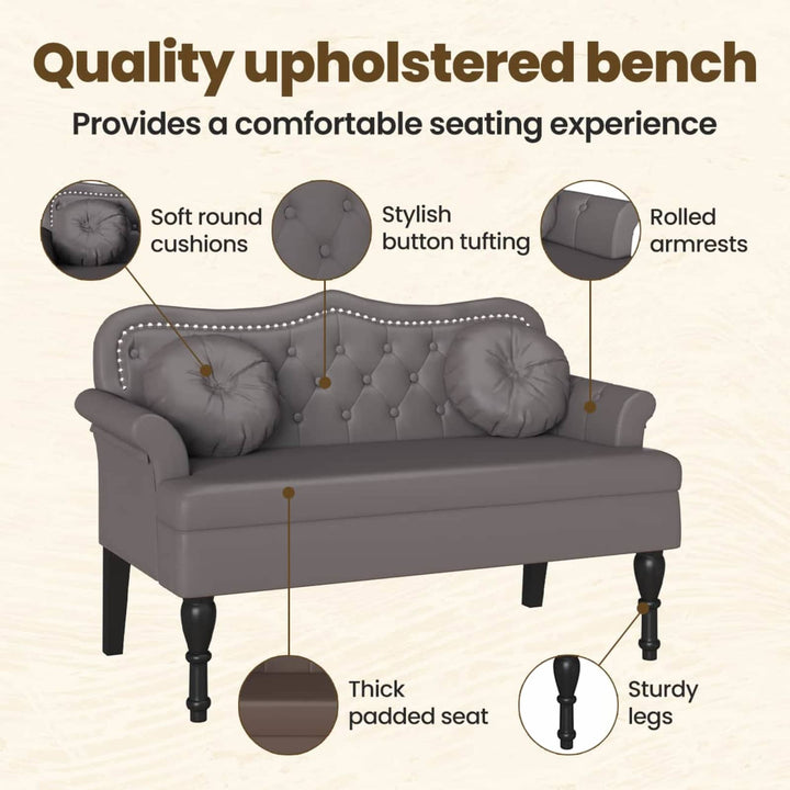 Chesterfield bænk med pude Grå 120.5 x 65 x 75 cm Faux læder