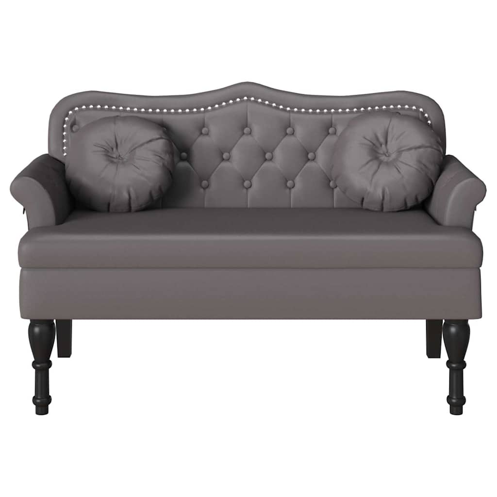 Chesterfield bænk med pude Grå 120.5 x 65 x 75 cm Faux læder