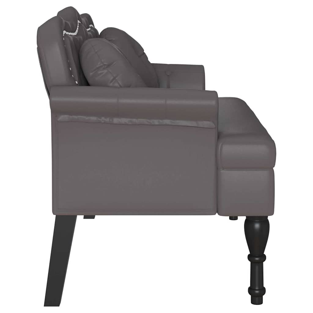 Chesterfield bænk med pude Grå 120.5 x 65 x 75 cm Faux læder