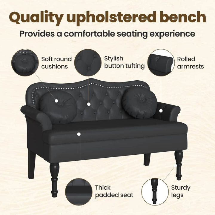 Chesterfield bænk med pude Sort 120.5 x 65 x 75 cm Faux læder