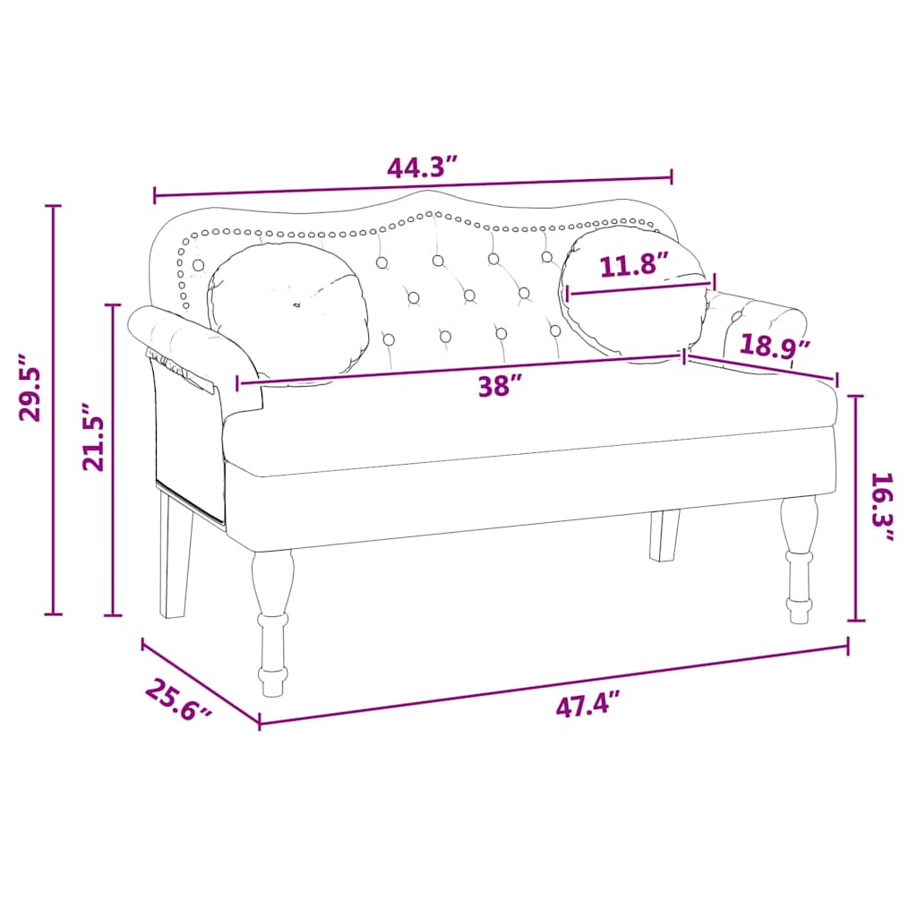 Chesterfield bænk med pude Sort 120.5 x 65 x 75 cm Faux læder