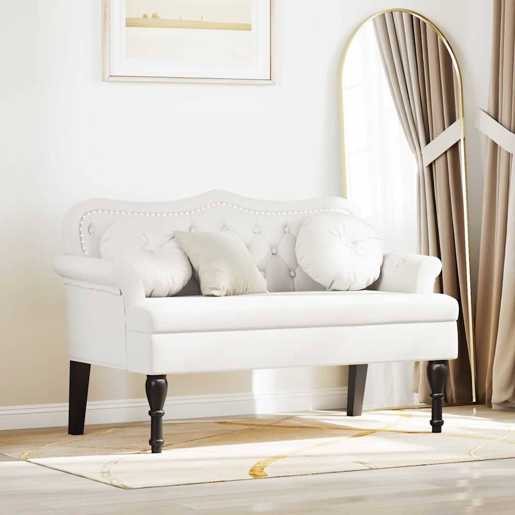 Chesterfield bænk med pude Hvid 120.5 x 65 x 75 cm Faux læder