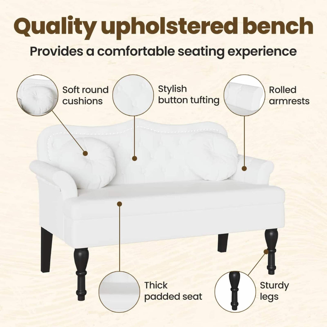 Chesterfield bænk med pude Hvid 120.5 x 65 x 75 cm Faux læder