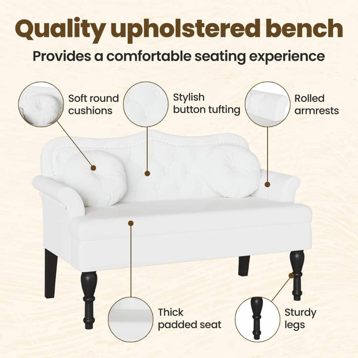 Chesterfield bænk med pude Hvid 120.5 x 65 x 75 cm Faux læder