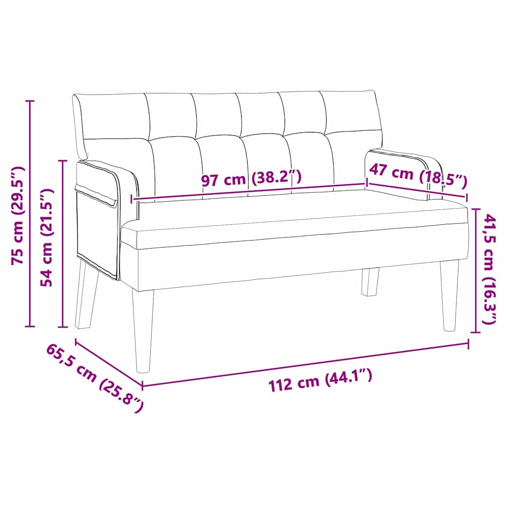 Chesterfield bænk Lyserød 112 x 65,5 x 75 cm Fløjl