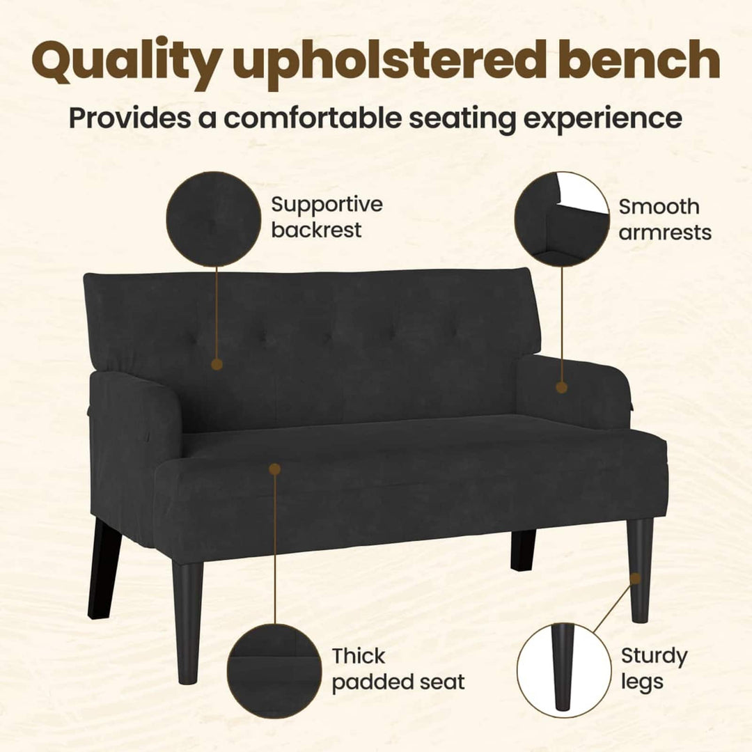 Chesterfield bænk Sort 112 x 65,5 x 75 cm Fløjl