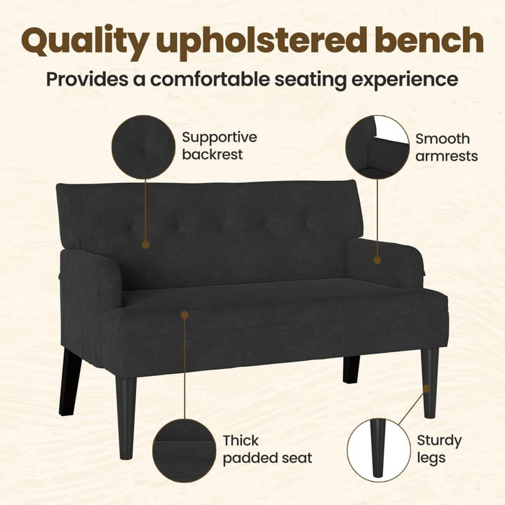 Chesterfield bænk Sort 112 x 65,5 x 75 cm Fløjl