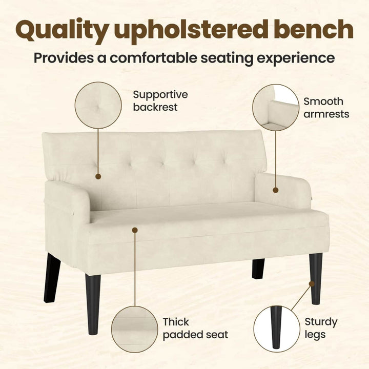 Chesterfield bænk Creme 112 x 65,5 x 75 cm Fløjl