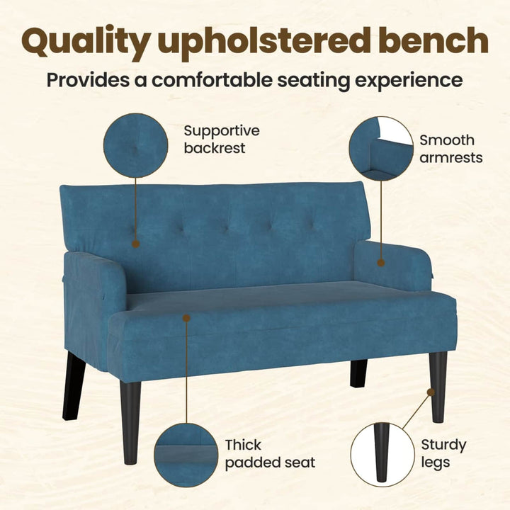 Chesterfield bænk Blå 112 x 65,5 x 75 cm Fløjl