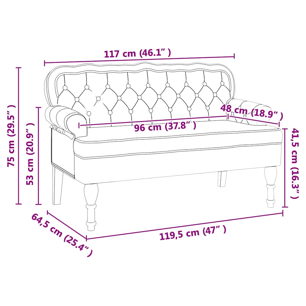 Chesterfield bænk Cappuccino 119,5 x 64,5 x 75 cm Faux læder