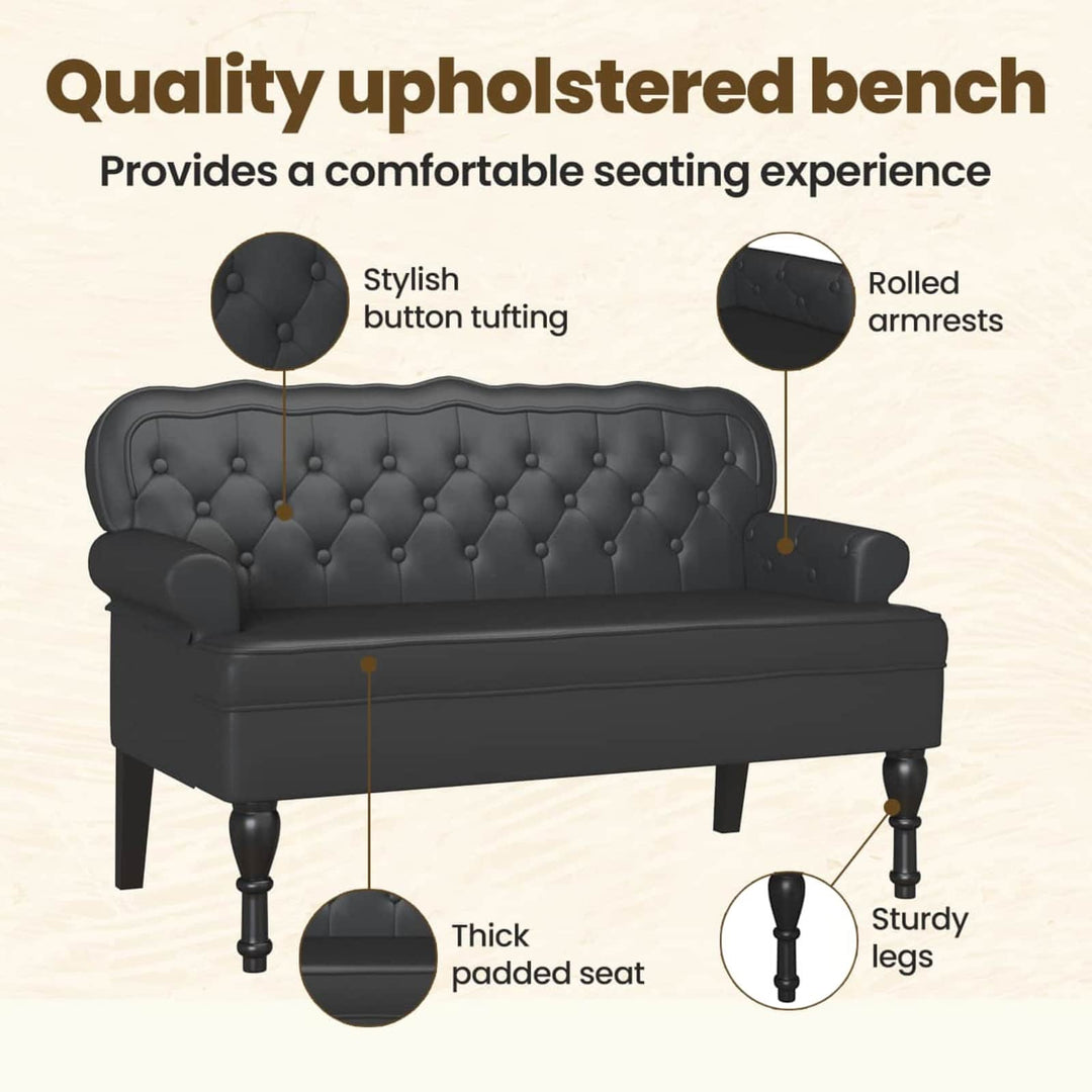 Chesterfield bænk Sort 119,5 x 64,5 x 75 cm Faux læder