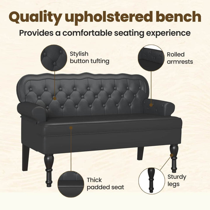 Chesterfield bænk Sort 119,5 x 64,5 x 75 cm Faux læder
