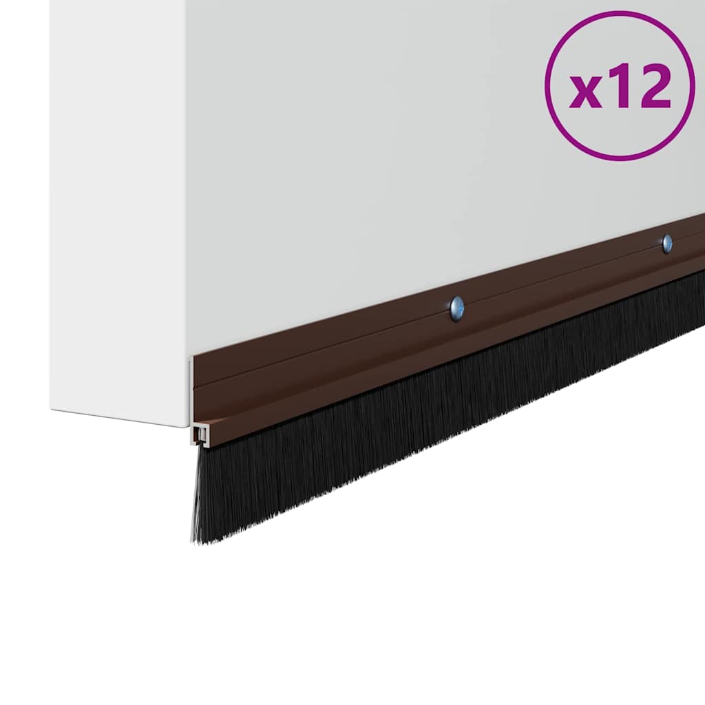 Skruemonterede dørbørste tætninger 12 pcs Brun 100 cm