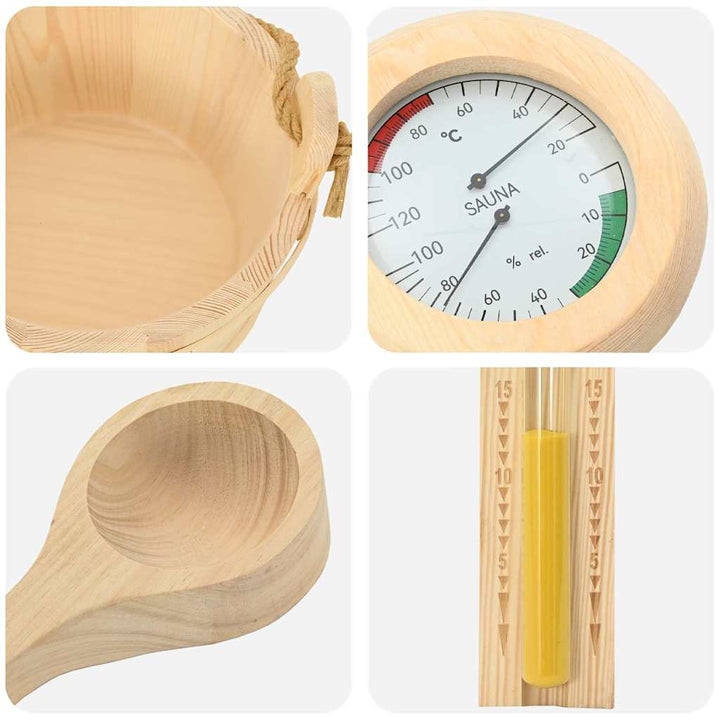 Sauna tilbehørs sæt 4 pcs Brun Massivt fyrretræ og hamp