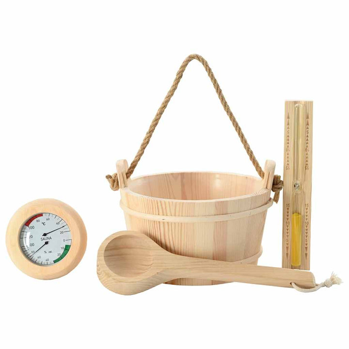 Sauna tilbehørs sæt 4 pcs Brun Massivt fyrretræ og hamp