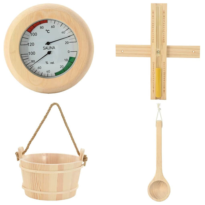 Sauna tilbehørs sæt 4 pcs Brun Massivt fyrretræ og hamp